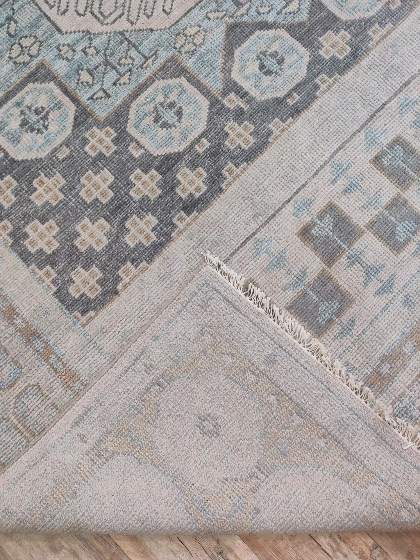 Hand-Knotted Muted Mamluk Octagonal Wool Carpet Rug
