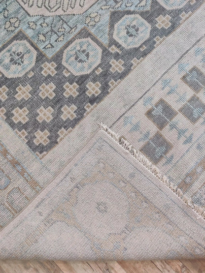 Hand-Knotted Muted Mamluk Octagonal Wool Carpet Rug