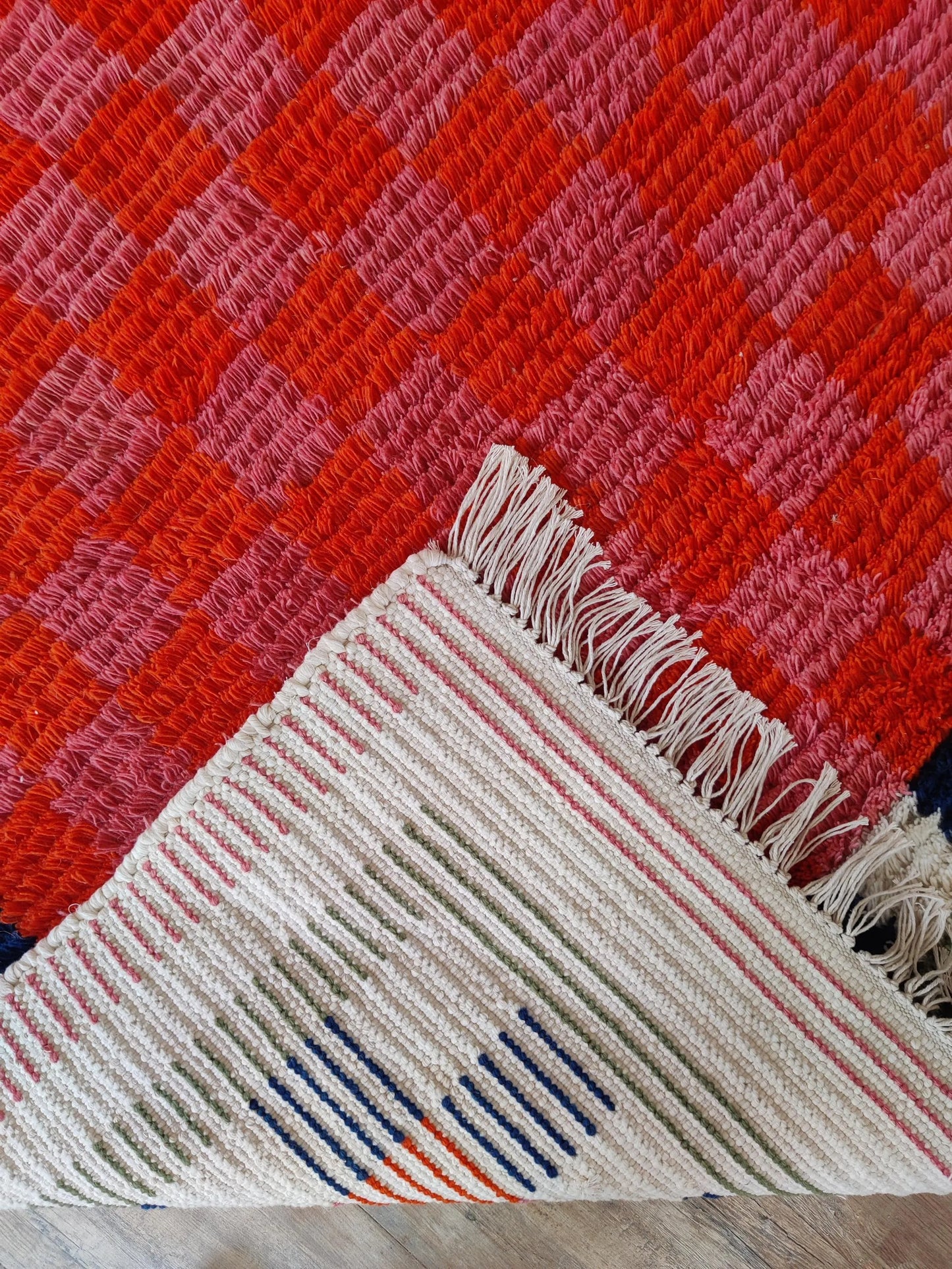 Moroccan Berber Style Wool Rug, Hand Woven Red Checkered Area Rug