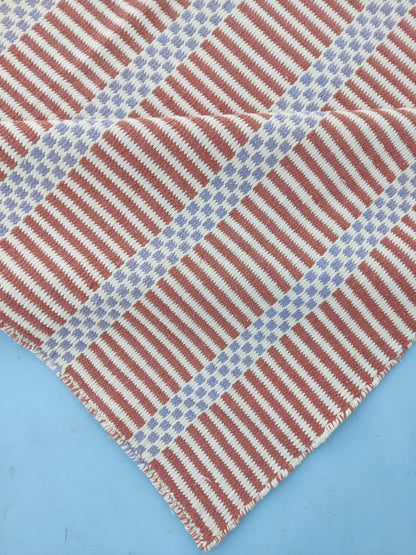 Striped Handloom Carpet - Terracotta & Blue Flatweave