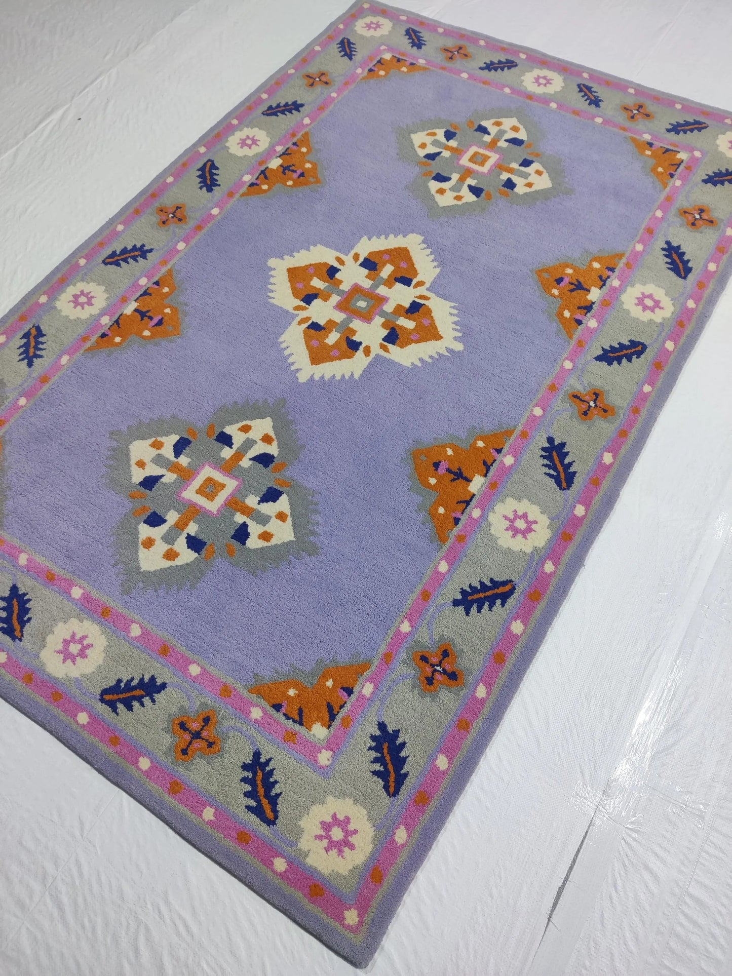 Lavender & Marigold Geometric Design Premium Hand-Tufted Wool Rug