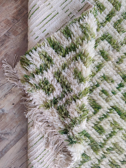 Art Deco Moss Geometric High-Pile Handcrafted Bohemian Floor Decor