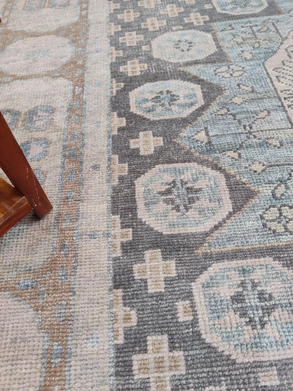 Hand-Knotted Muted Mamluk Octagonal Wool Carpet Rug