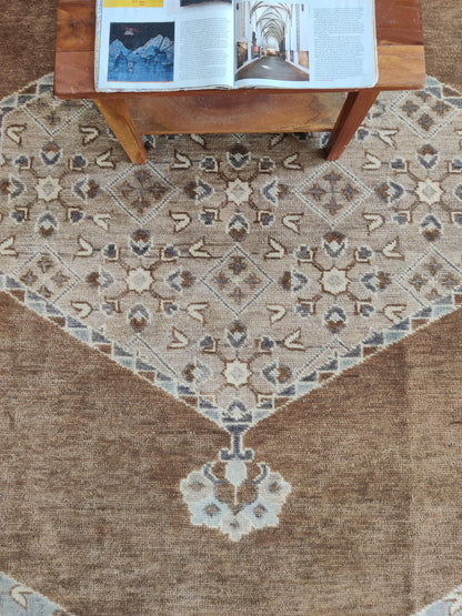 Transitional Muted Brown and Sage Center Medallion Rug