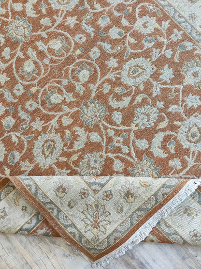 Vintage Khotan Revival Antique Look Rust Red Area Rug