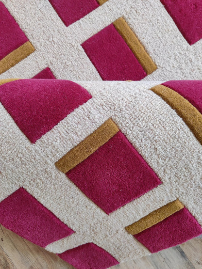 Magenta & Mustard Geometric Block Modern High-Low Textured Area Carpet