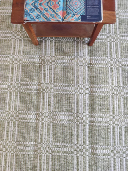 Premium Flatweave Wool Carpet with Raised Geometric Grid