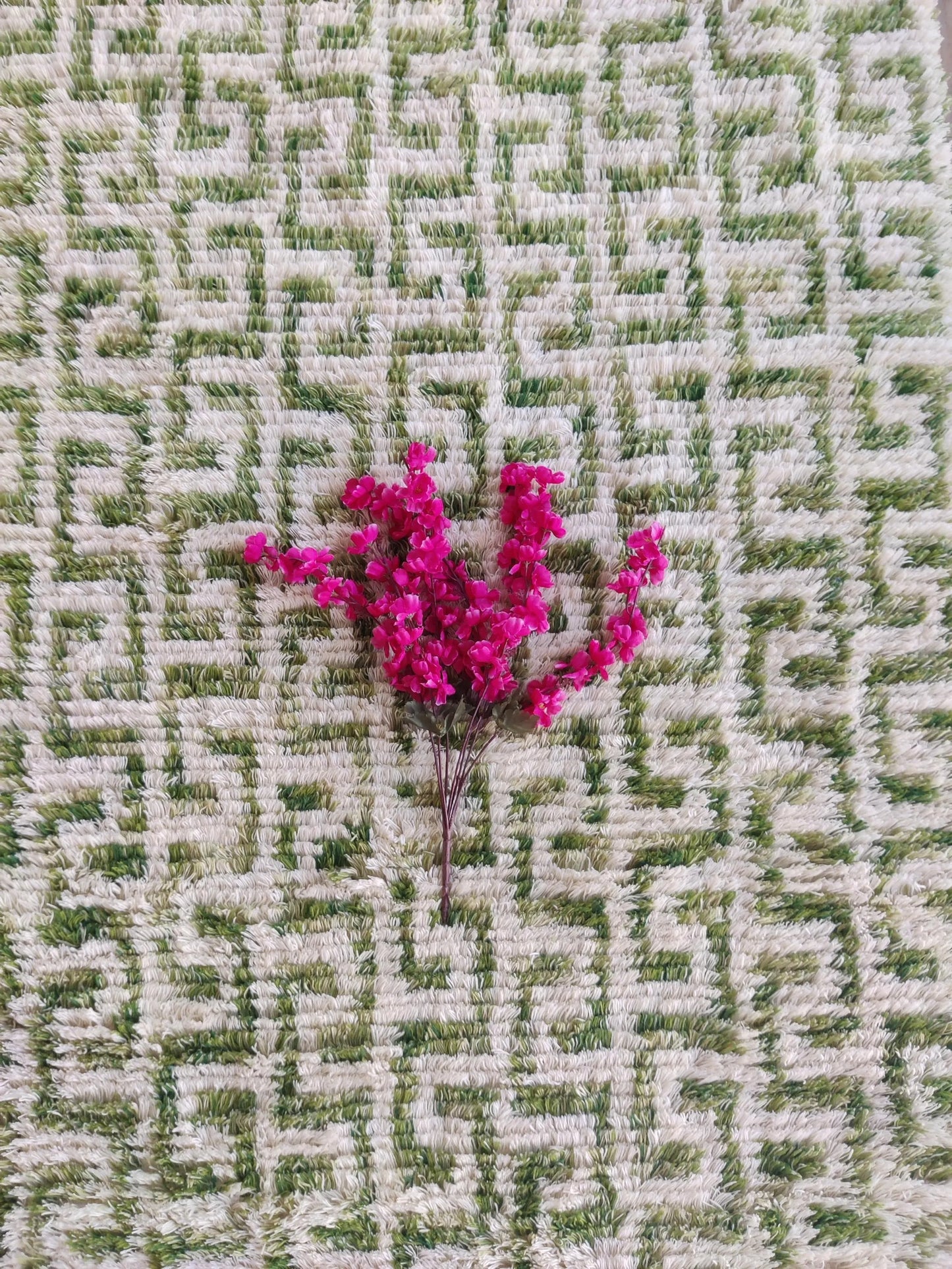 Art Deco Moss Geometric High-Pile Handcrafted Bohemian Floor Decor