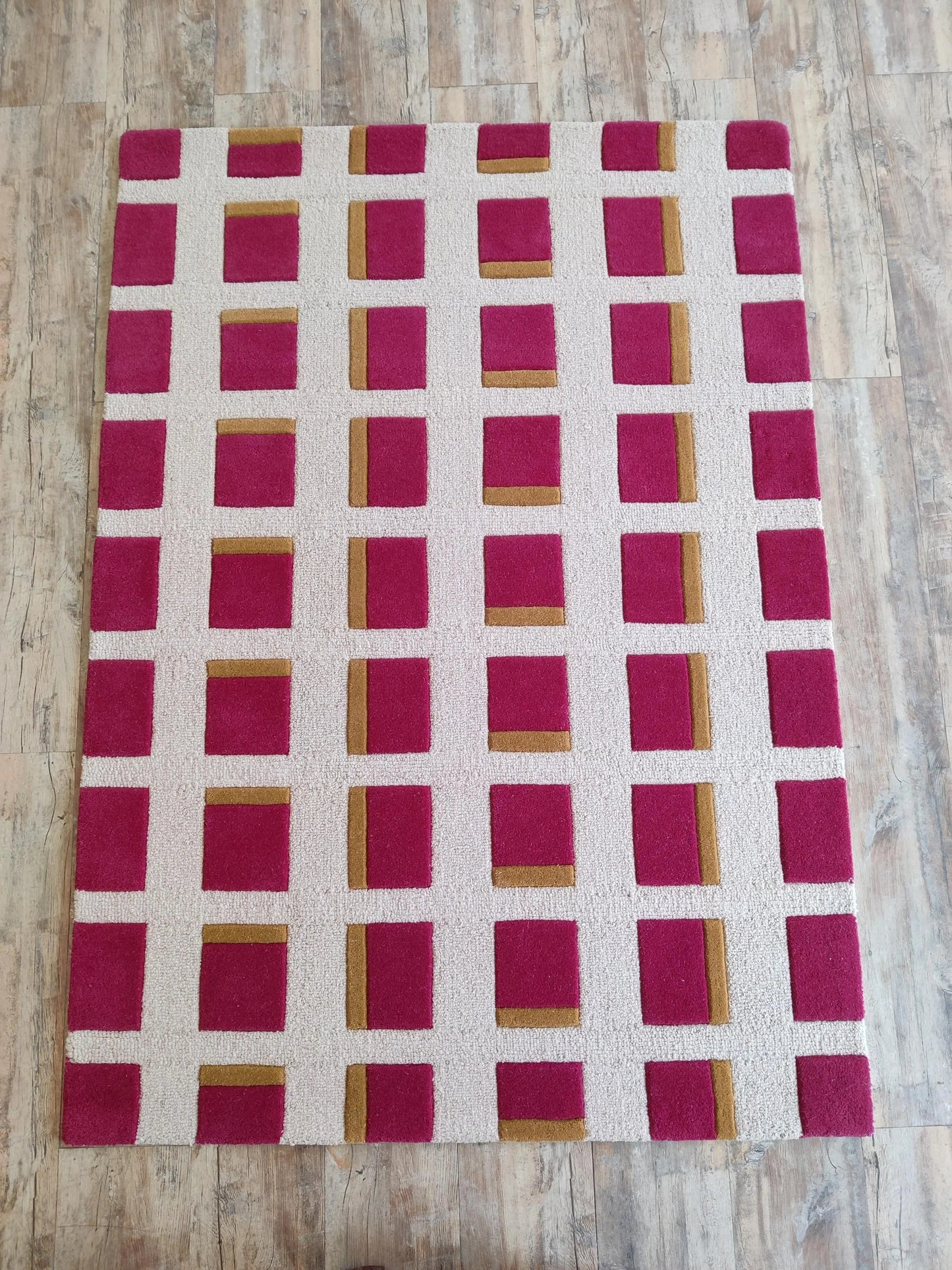 Magenta & Mustard Geometric Block Modern High-Low Textured Area Carpet