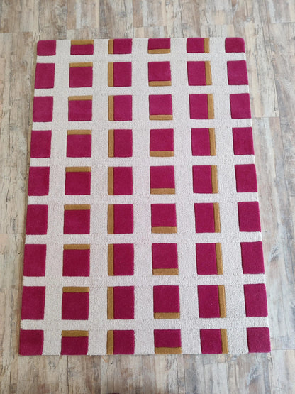 Magenta & Mustard Geometric Block Modern High-Low Textured Area Carpet