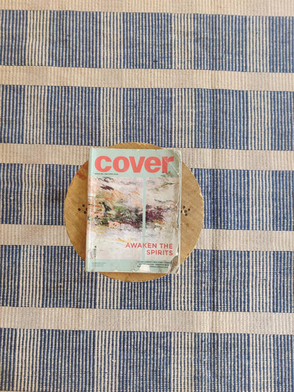 Premium Flatweave Wool Carpet  Cream and Navy Plaid Design