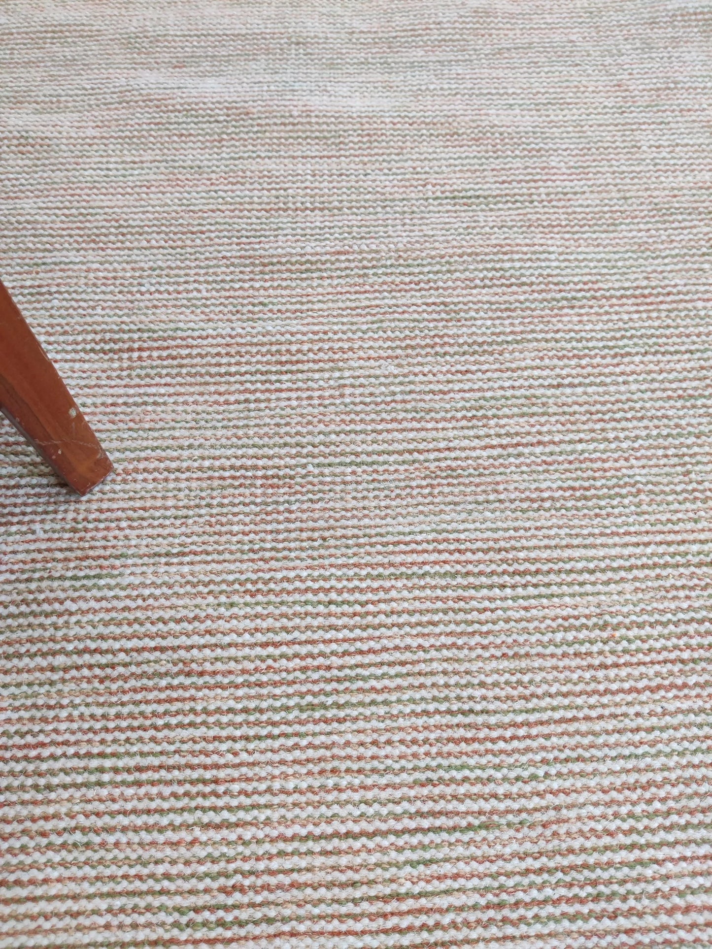 Handwoven Ribbed Wool Rug Natural Beige with Fringed Edge