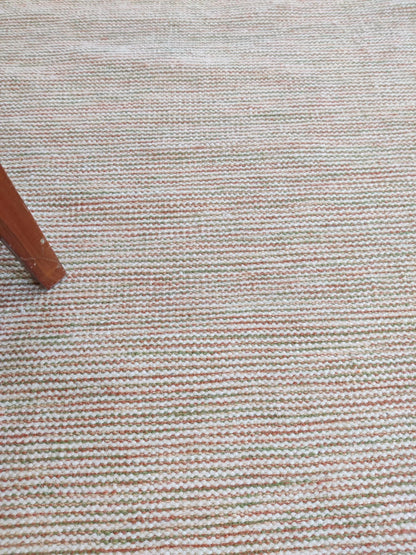 Handwoven Ribbed Wool Rug Natural Beige with Fringed Edge