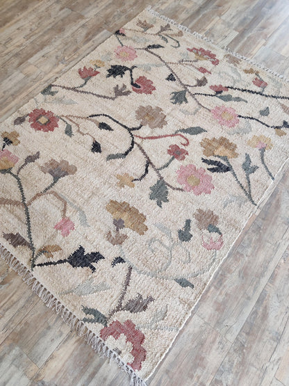 Rustic Multi-Tonal Floral Cotton Jute Rug