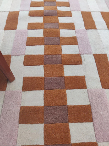 Terracotta Prism Grid Checkerboard Hand-Tufted Wool Rug