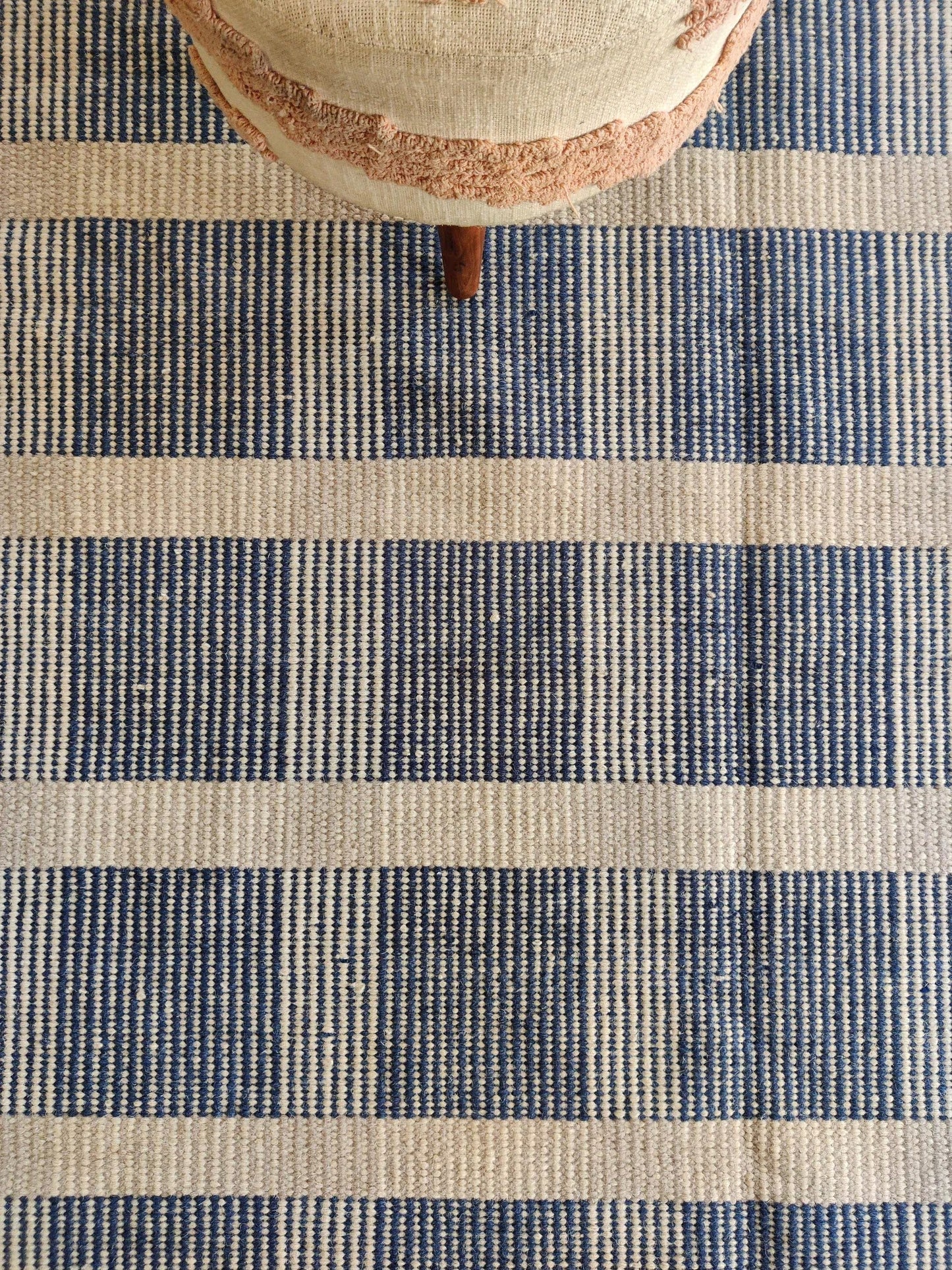 Premium Flatweave Wool Carpet  Cream and Navy Plaid Design