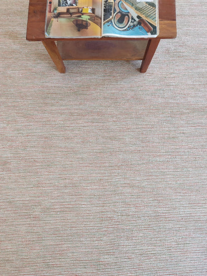 Handwoven Ribbed Wool Rug Natural Beige with Fringed Edge