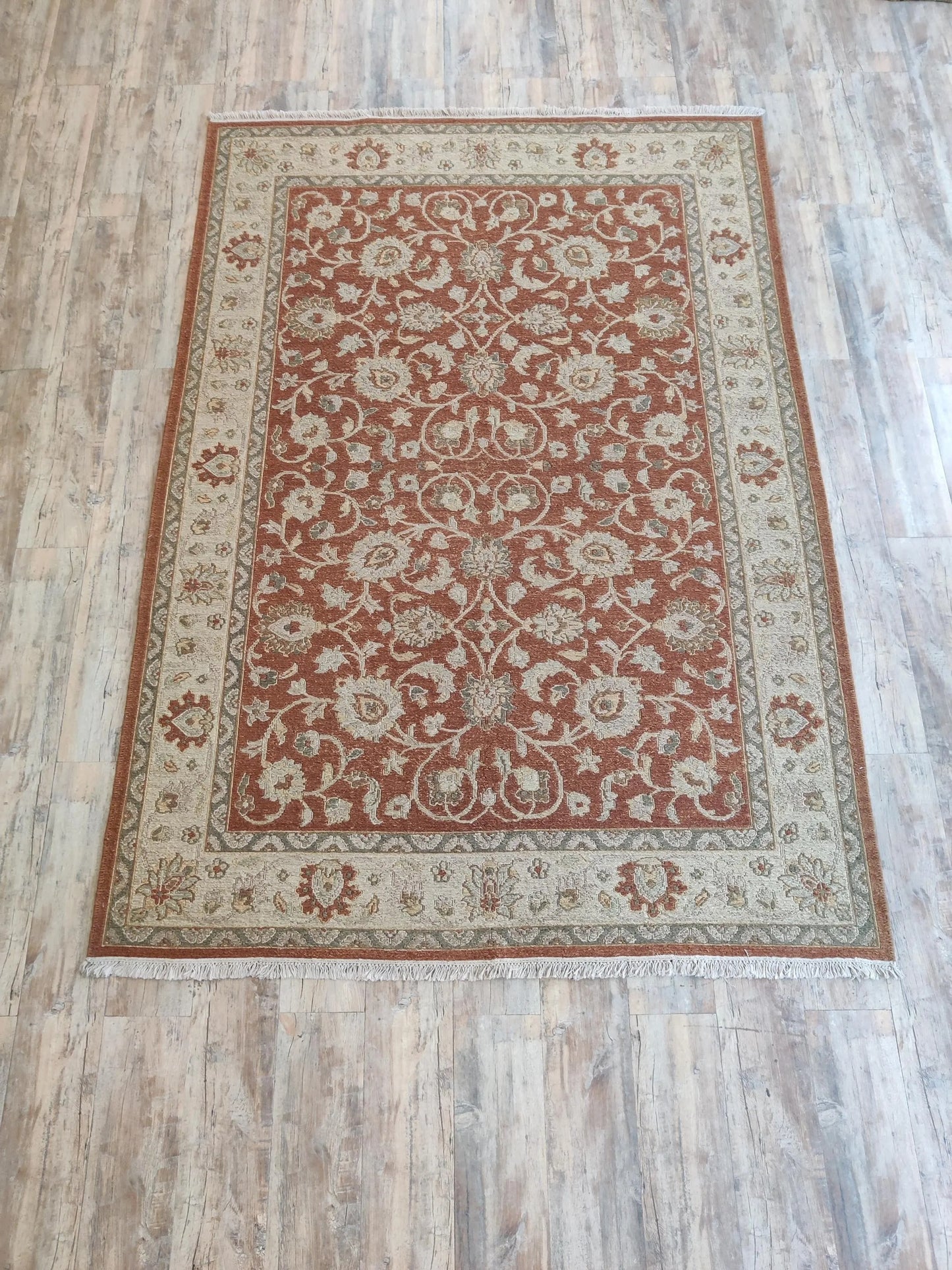 Vintage Khotan Revival Antique Look Rust Red Area Rug