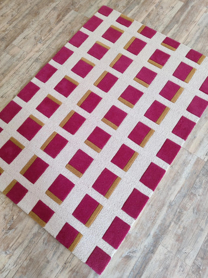Magenta & Mustard Geometric Block Modern High-Low Textured Area Carpet
