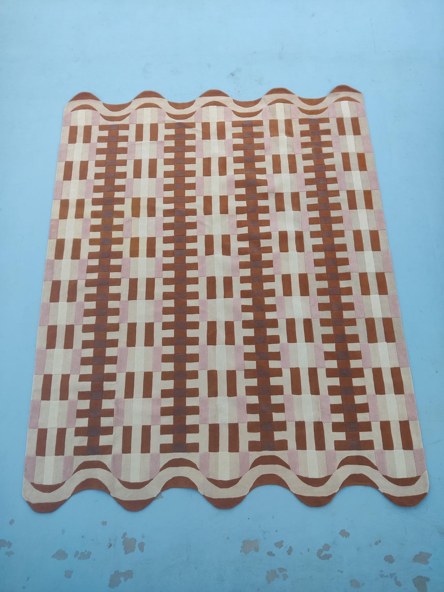 Terracotta Prism Grid Checkerboard Hand-Tufted Wool Rug