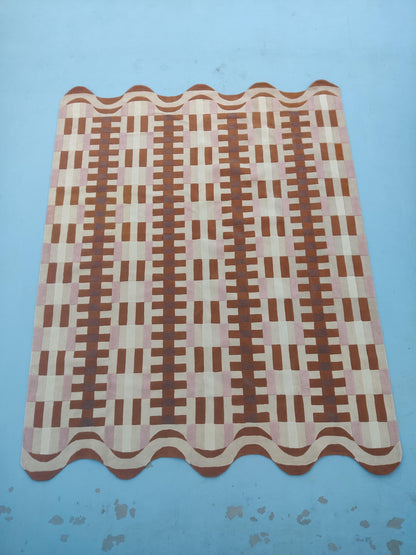 Terracotta Prism Grid Checkerboard Hand-Tufted Wool Rug