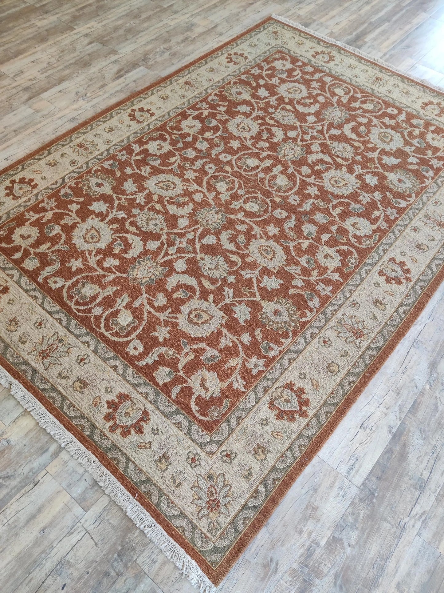 Vintage Khotan Revival Antique Look Rust Red Area Rug