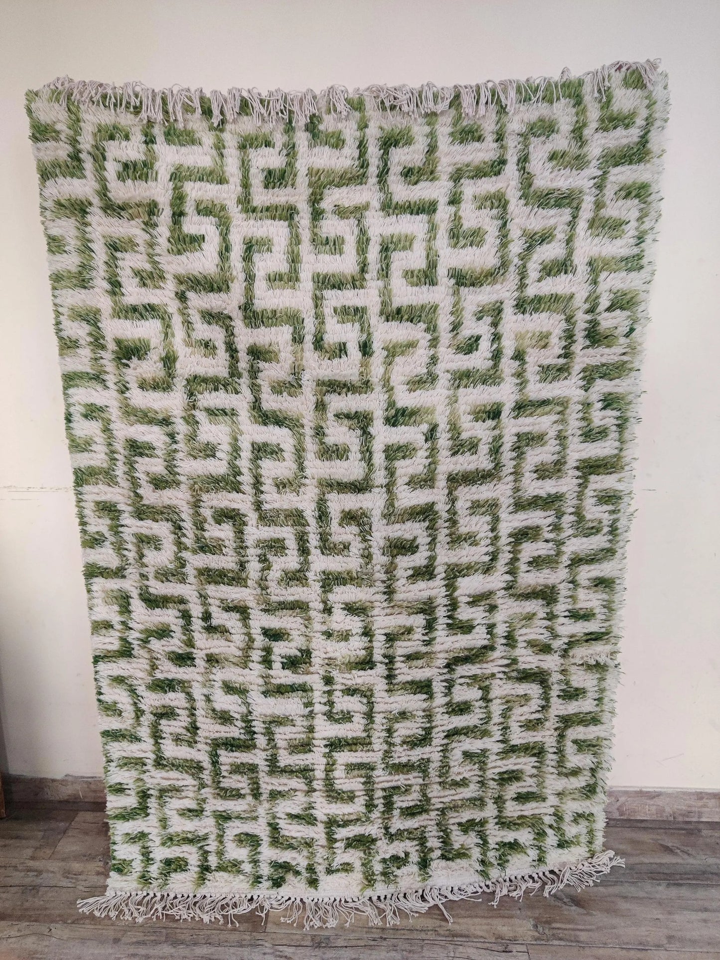 Art Deco Moss Geometric High-Pile Handcrafted Bohemian Floor Decor