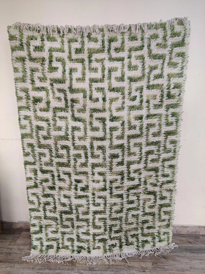Art Deco Moss Geometric High-Pile Handcrafted Bohemian Floor Decor