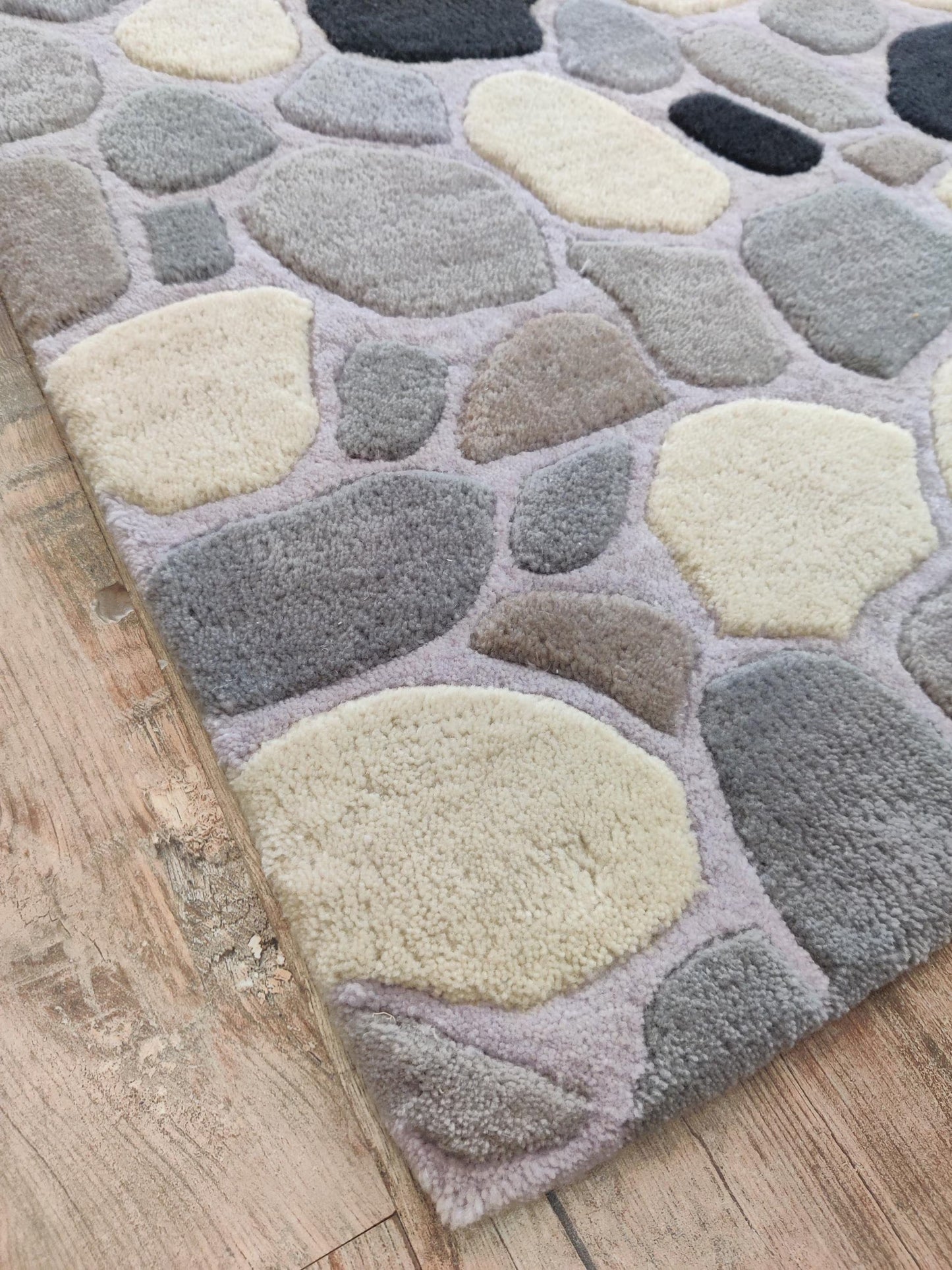 River Stone Pebble Design Modern High-Low Textured Area Carpet for Living Room