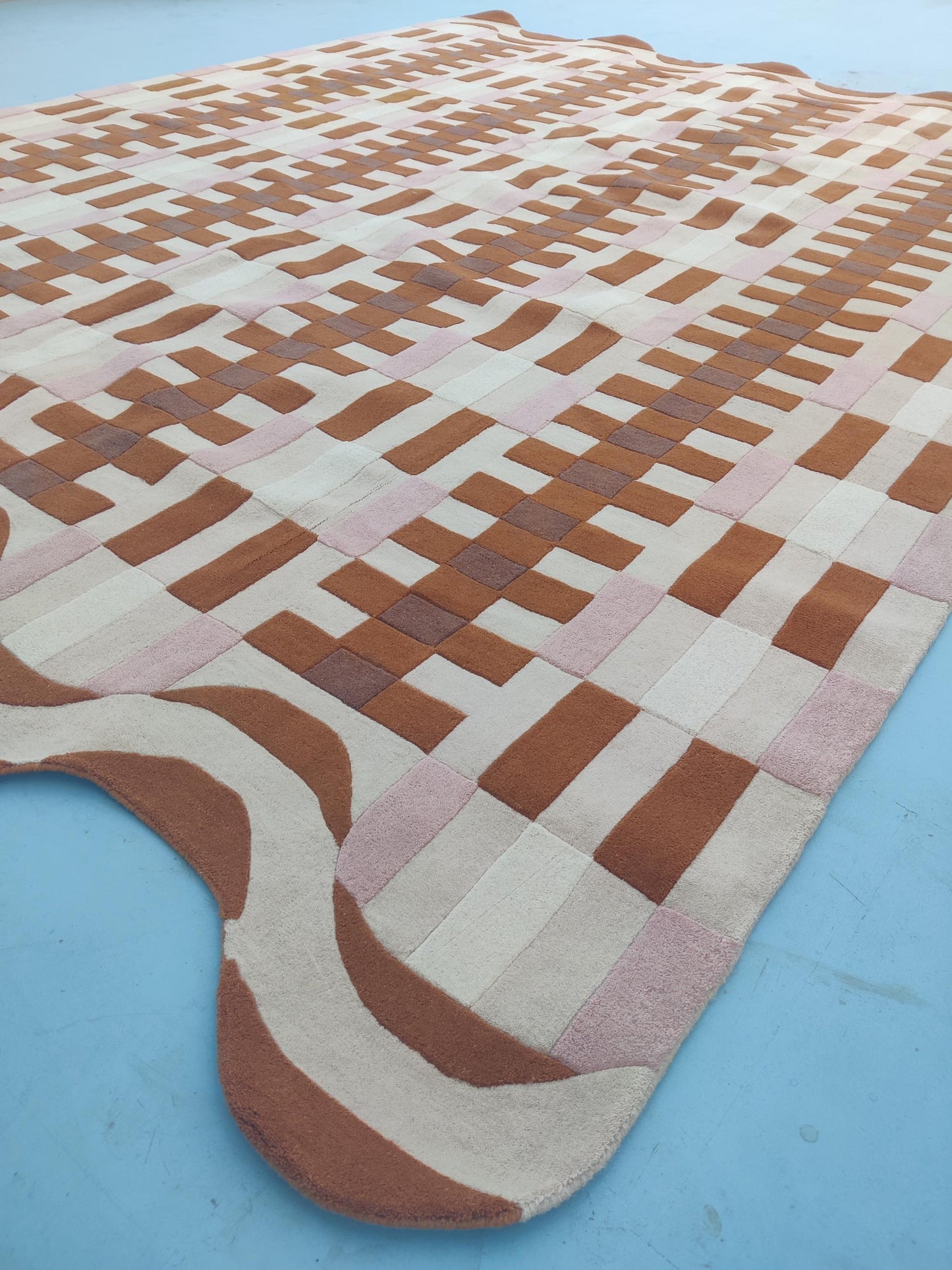 Terracotta Prism Grid Checkerboard Hand-Tufted Wool Rug