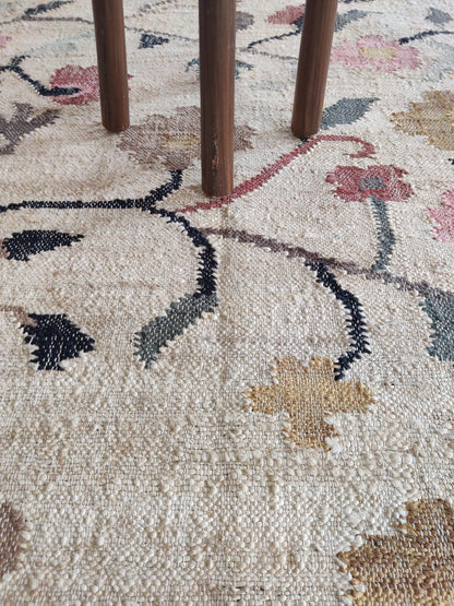 Rustic Multi-Tonal Floral Cotton Jute Rug