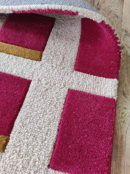 Magenta & Mustard Geometric Block Modern High-Low Textured Area Carpet