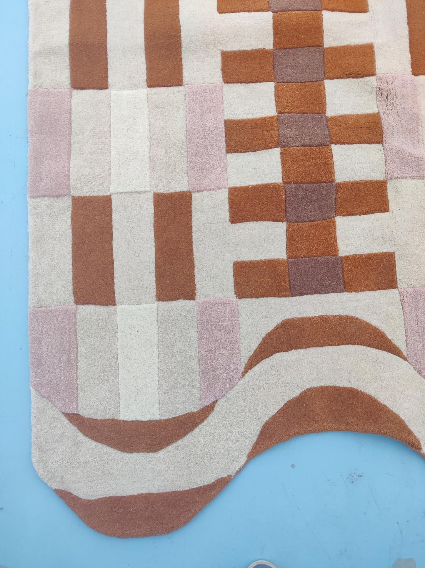 Terracotta Prism Grid Checkerboard Hand-Tufted Wool Rug