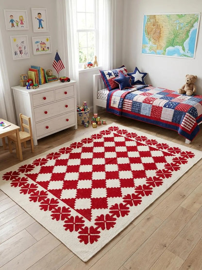Traditional Ruby Red & Cream Wool Cotton Dhurrie Rug