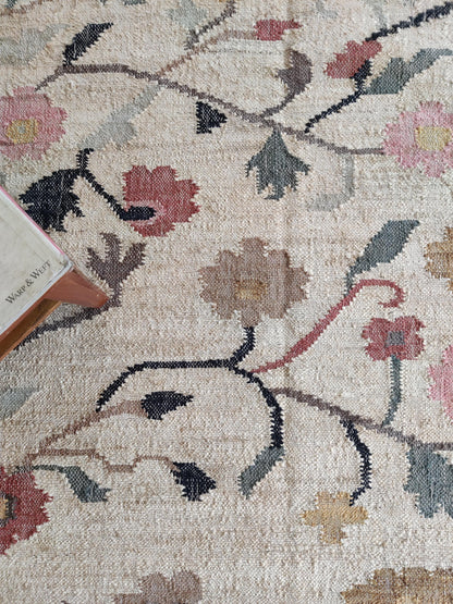 Rustic Multi-Tonal Floral Cotton Jute Rug