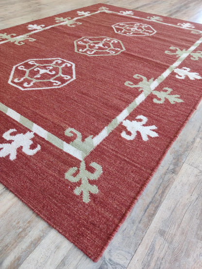 Crimson Gul Antique Octagonal Medallion Flatweave Area Rug