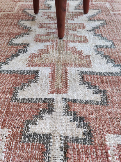 Hand-Woven Linked Circle Dhurrie Contemporary Cotton jute Kilim Floor Carpet