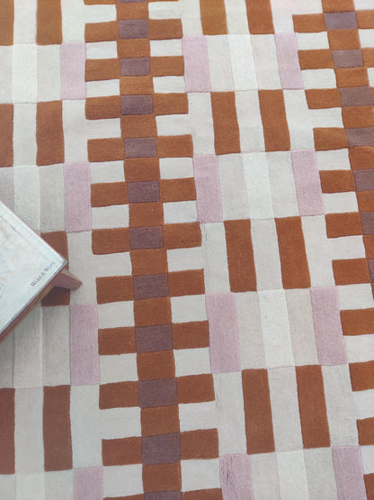 Terracotta Prism Grid Checkerboard Hand-Tufted Wool Rug