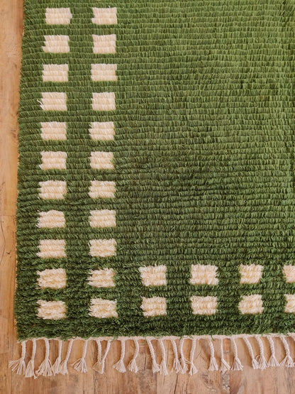 Moss Green Checker Border Modern Shaggy Area Carpet for Living Room