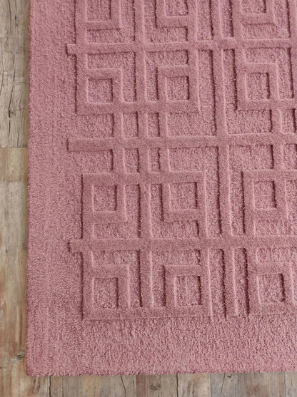 Dusty Rose Pink Nursery Rug, 3D Carved Geometric Living Room Carpet