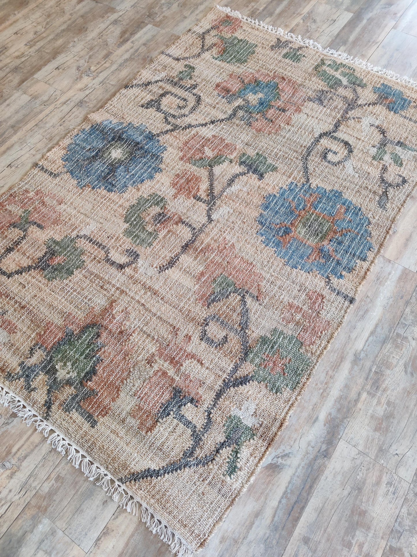Beige Blue Terracotta Green Flatweave Carpet