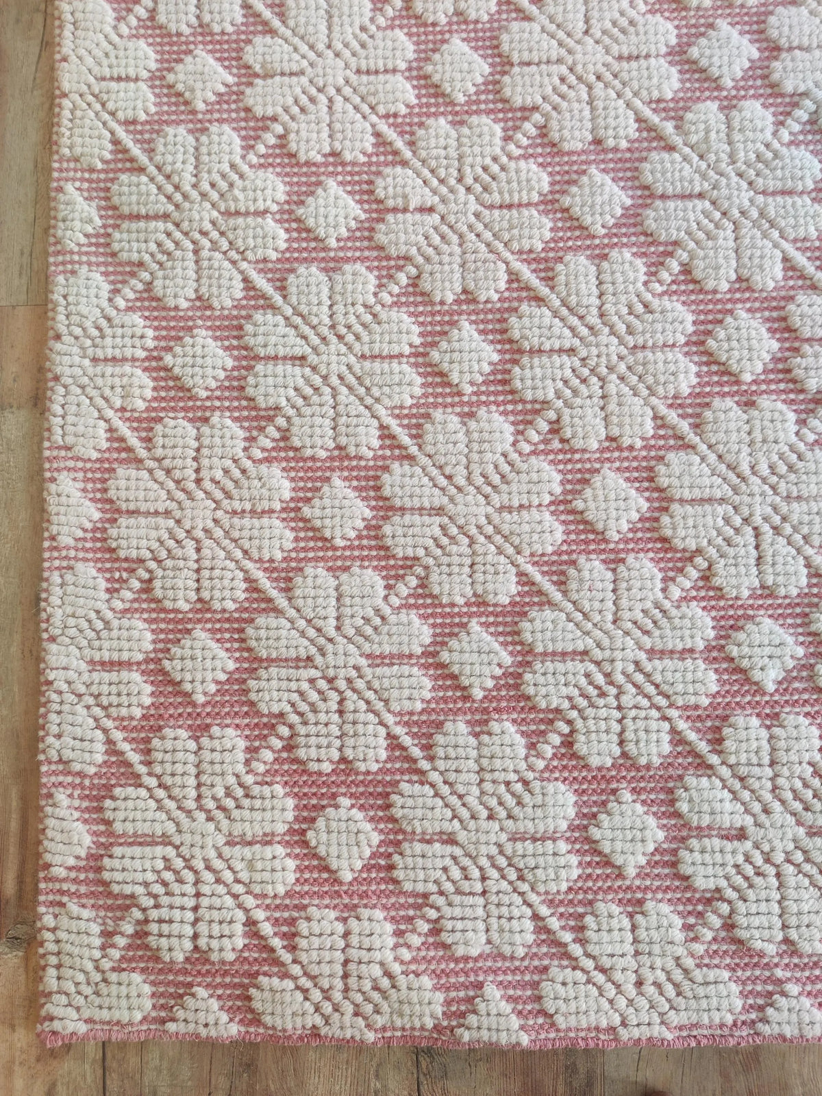 Pink Ivory Hand Tufted Wool Rug Contemporary Floral Living Room Rug | Bespoke Designer Wool Carpet