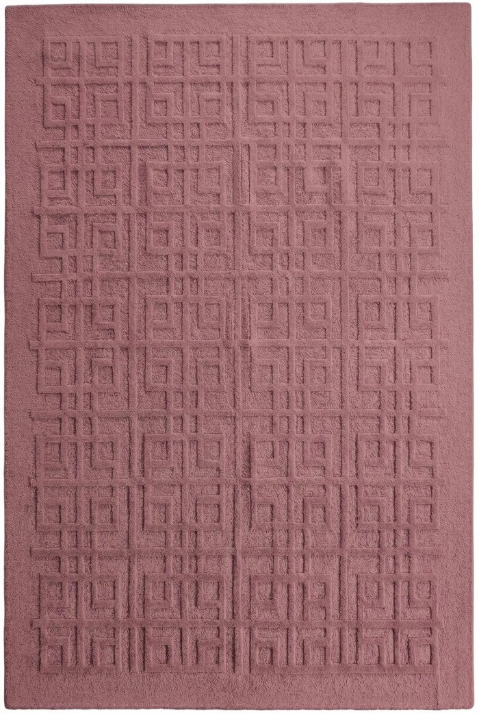 Dusty Rose Pink Nursery Rug, 3D Carved Geometric Living Room Carpet