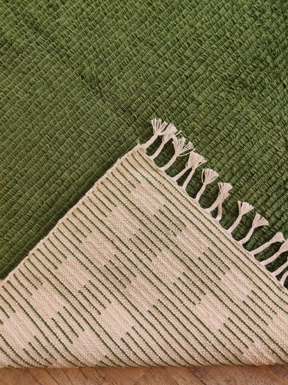 Moss Green Checker Border Modern Shaggy Area Carpet for Living Room