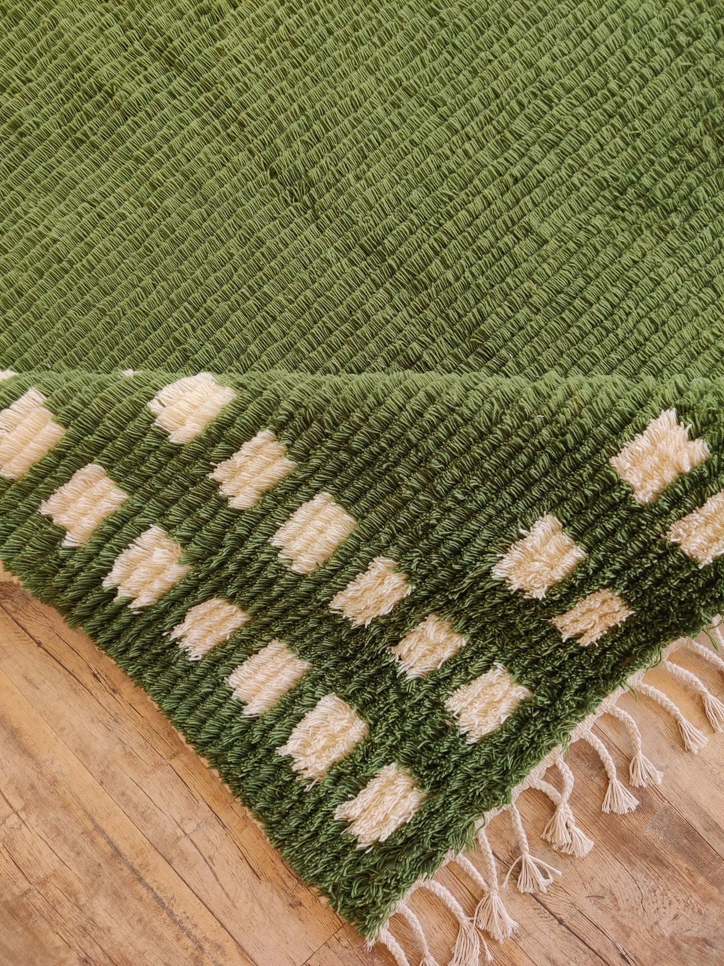 Moss Green Checker Border Modern Shaggy Area Carpet for Living Room