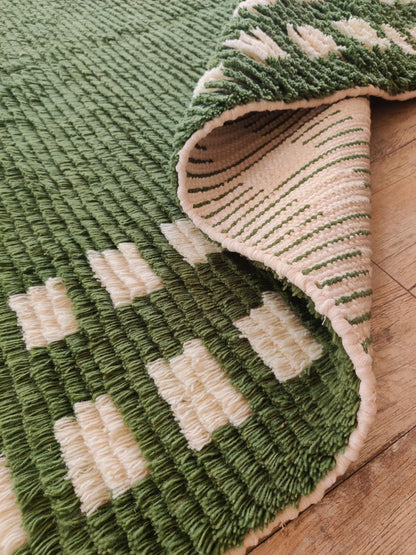 Moss Green Checker Border Modern Shaggy Area Carpet for Living Room