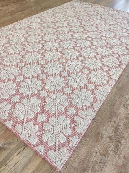 Pink Ivory Hand Tufted Wool Rug Contemporary Floral Living Room Rug | Bespoke Designer Wool Carpet