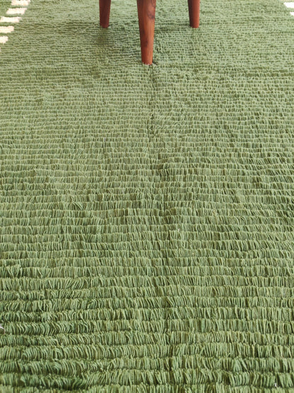 Moss Green Checker Border Modern Shaggy Area Carpet for Living Room
