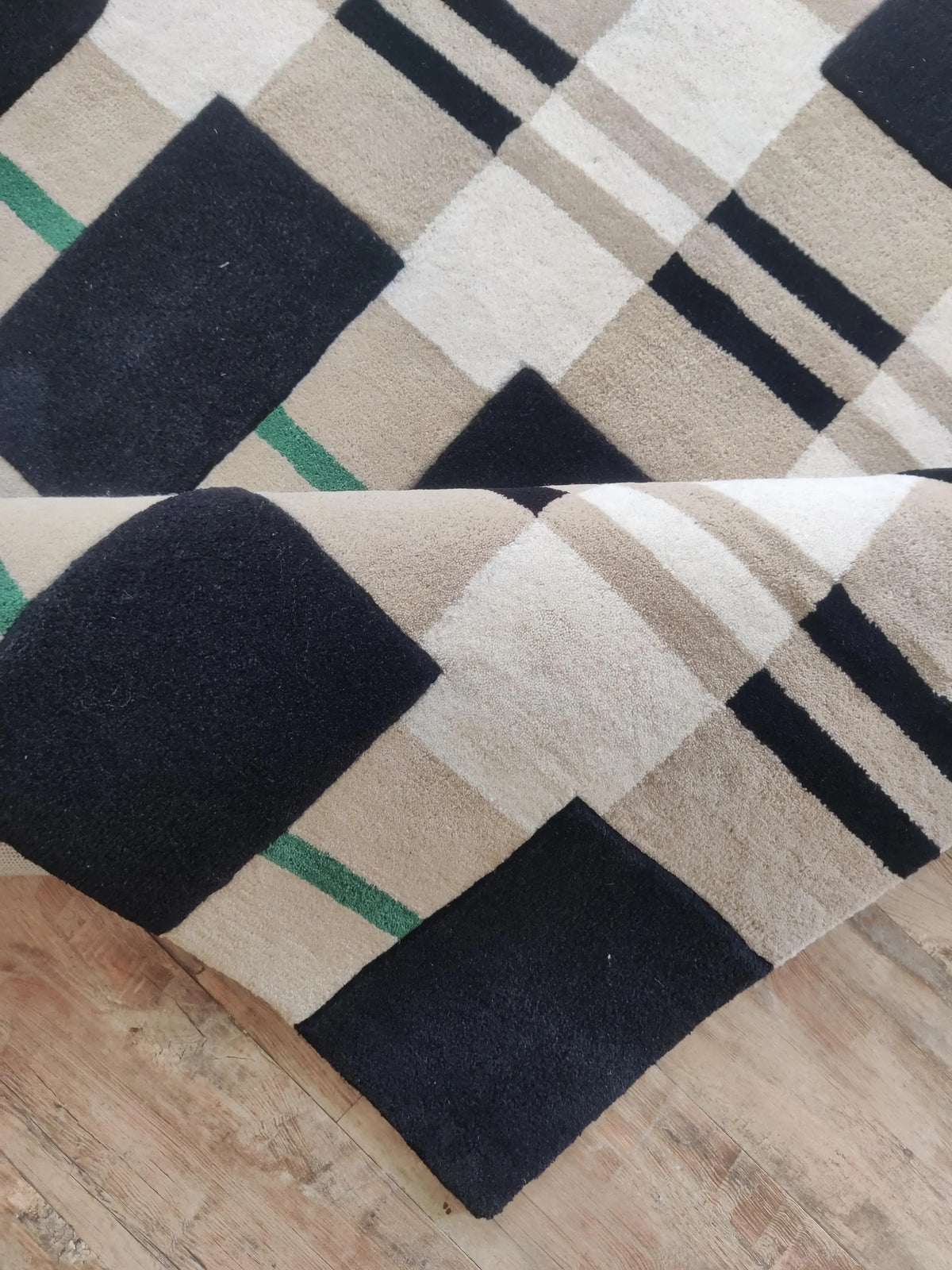 Monochrome Black & Beige Grid Tufted Carpet, Minimalist Plaid Living Room Floor Rug