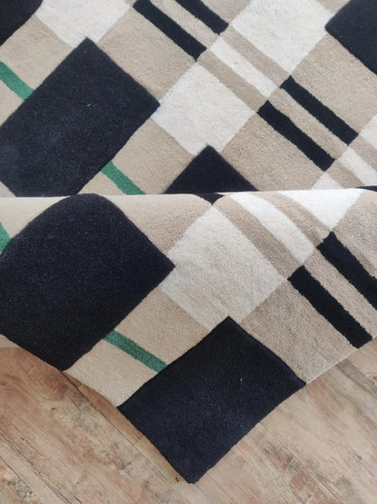 Monochrome Black & Beige Grid Tufted Carpet, Minimalist Plaid Living Room Floor Rug